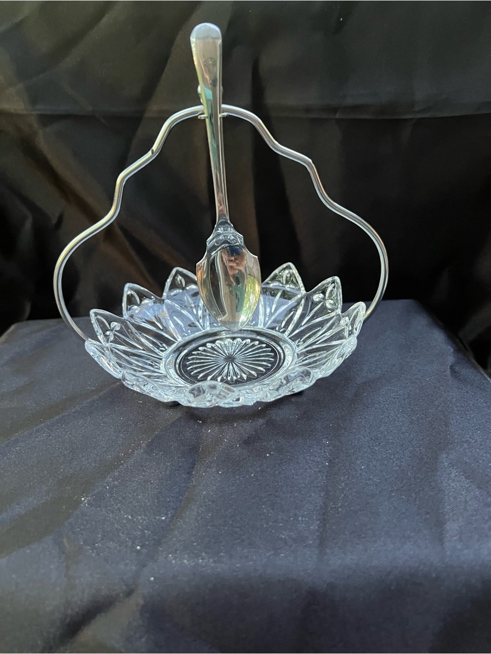 Vintage relish dish with Sheffield English chrome spoon